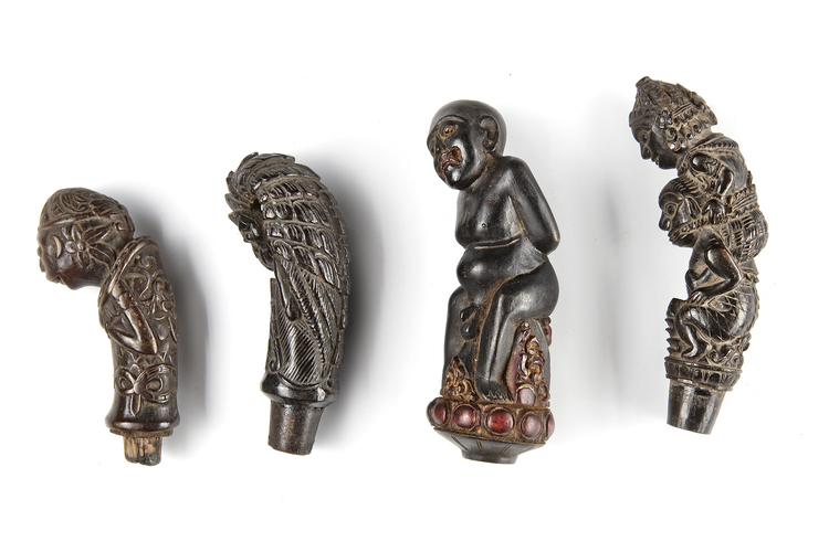 Four betel nut crusher and/or sword or kris handles. Collected by Jac Hoogerbrugge in the 1960’s and 1970’s. Many drawn by Hoogerbrugge. See the examples