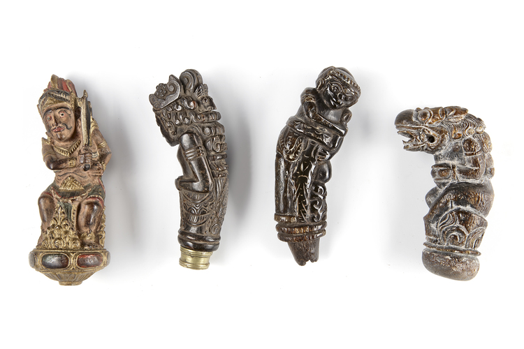 Four betel nut crusher and/or sword or kris handles. Collected by Jac Hoogerbrugge in the 1960’s and 1970’s.