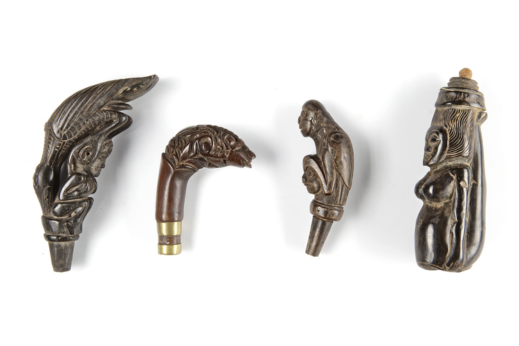Four betel nut crusher and/or sword or kris handles. Collected by Jac Hoogerbrugge in the 1960’s and 1970’s.