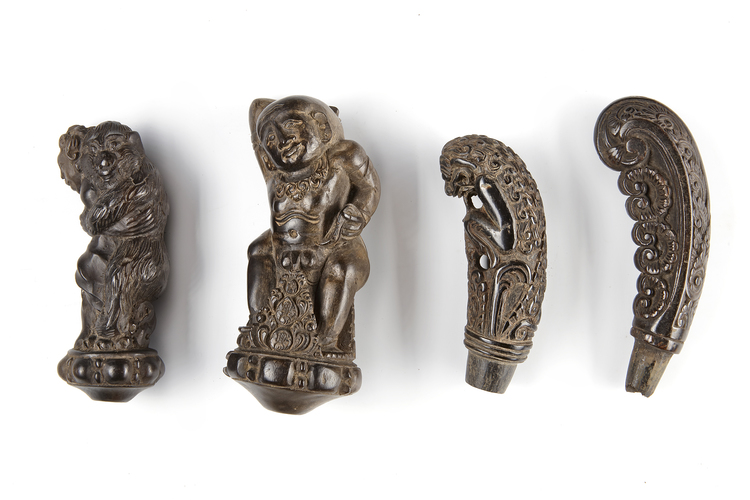 Four betel nut crusher and/or sword or kris handles. Collected by Jac Hoogerbrugge in the 1960’s and 1970’s.