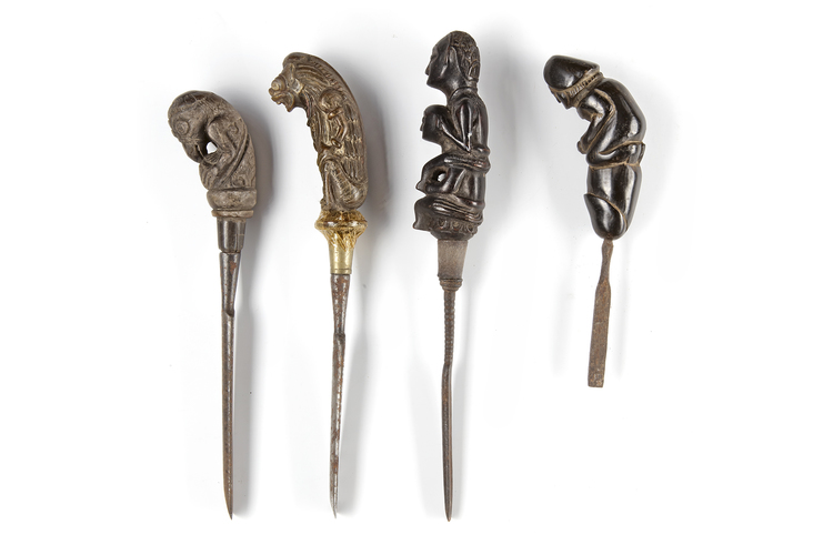 Four betel nut crushers. Collected by Jac Hoogerbrugge in the 1960’s and 1970’s. Many drawn by Hoogerbrugge. See the examples.
