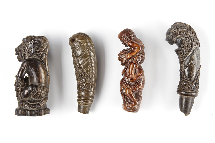 Four betel nut crusher and/or sword or kris handles. Collected by Jac Hoogerbrugge in the 1960’s and 1970’s.