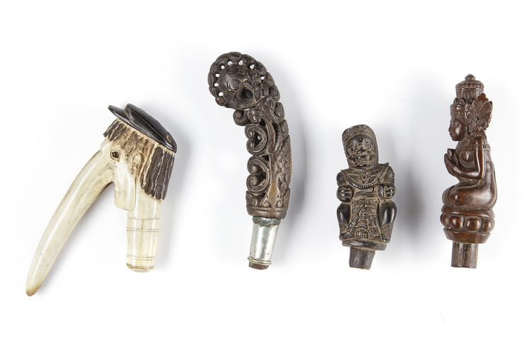 Four betel nut crusher and/or sword or kris handles.Collected by Jac Hoogerbrugge in the 1960’s and 1970’s.