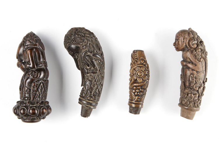 Four betel nut crusher and/or sword or kris handles.Collected by Jac Hoogerbrugge in the 1960’s and 1970’s.