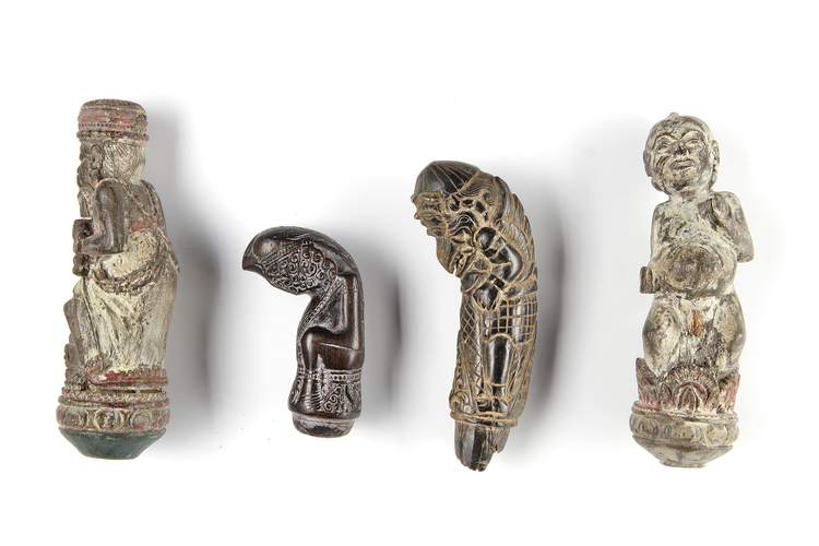 Four betel nut crusher and/or sword or kris handles.Collected by Jac Hoogerbrugge in the 1960’s and 1970’s.