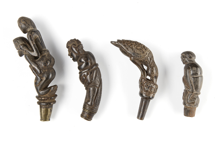 Four betel nut crusher and/or sword or kris handles. Collected by Jac Hoogerbrugge in the 1960’s and 1970’s. Many drawn by Hoogerbrugge. See the examples.