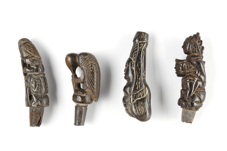 Four betel nut crusher and/or sword or kris handles.  Collected by Jac Hoogerbrugge in the 1960’s and 1970’s.