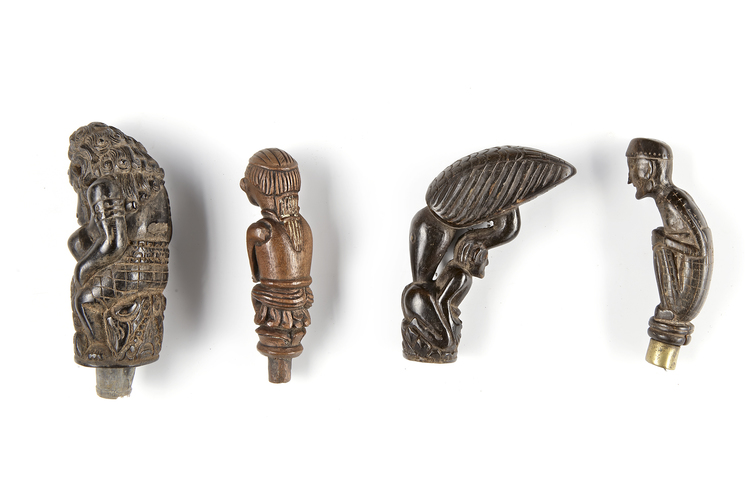 Four betel nut crusher and/or sword or kris handles.Collected by Jac Hoogerbrugge in the 1960’s and 1970’s.
