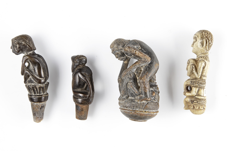 Four betel nut crusher and/or sword or kris handles.Collected by Jac Hoogerbrugge in the 1960’s and 1970’s.