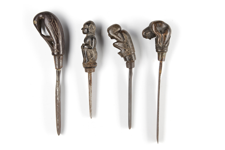 Four betel nut crushers. Collected by Jac Hoogerbrugge in the 1960’s and 1970’s. Many drawn by Hoogerbrugge. See the examples.