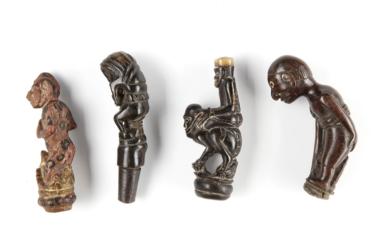 Four betel nut crusher and/or sword or kris handles. Collected by Jac Hoogerbrugge in the 1960’s and 1970’s.