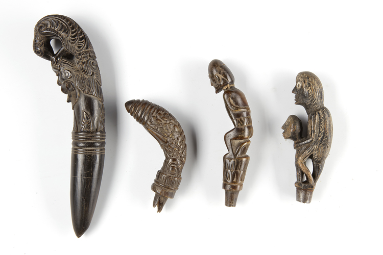 Four betel nut crusher and/or sword or kris handles.Collected by Jac Hoogerbrugge in the 1960’s and 1970’s.