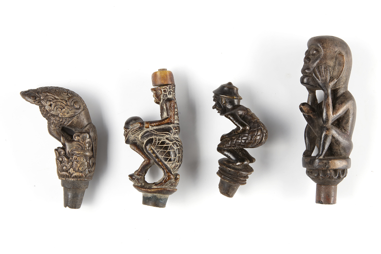 Four betel nut crusher and/or sword or kris handles.Collected by Jac Hoogerbrugge in the 1960’s and 1970’s.