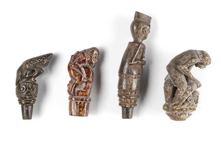 Four betel nut crusher and/or sword or kris handles. Collected by Jac Hoogerbrugge in the 1960’s and 1970’s.