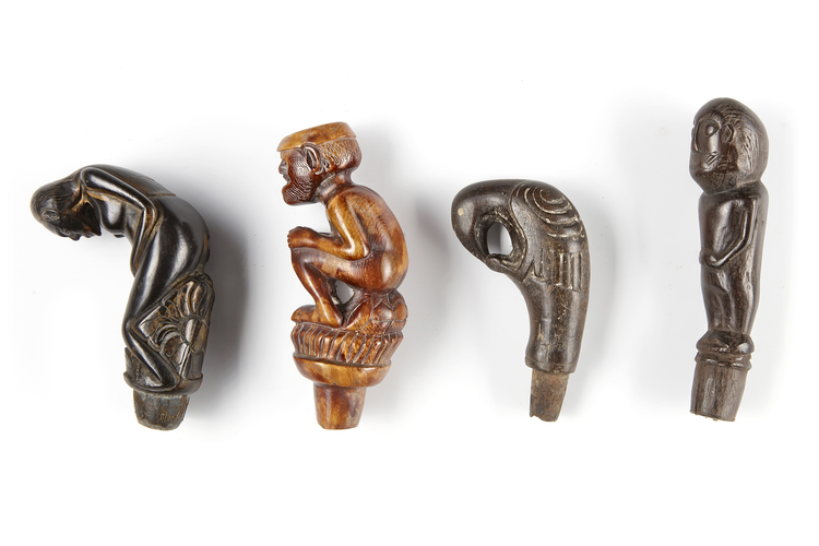 Four betel nut crusher and/or sword or kris handles.Collected by Jac Hoogerbrugge in the 1960’s and 1970’s.