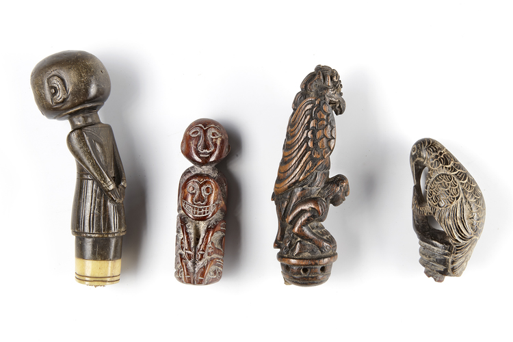 Four betel nut crusher and/or sword or kris handles.Collected by Jac Hoogerbrugge in the 1960’s and 1970’s.