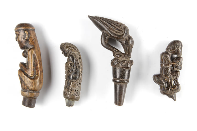 Four betel nut crusher and/or sword or kris handles.Collected by Jac Hoogerbrugge in the 1960’s and 1970’s.
