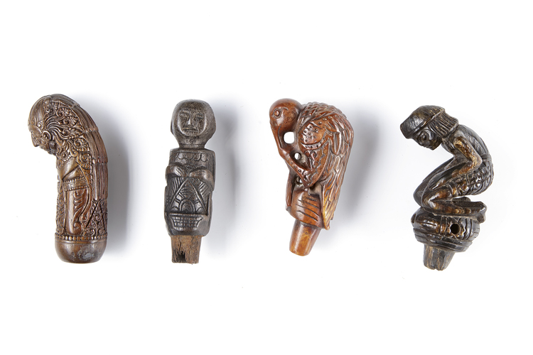 Four betel nut crusher and/or sword or kris handles.Collected by Jac Hoogerbrugge in the 1960’s and 1970’s.