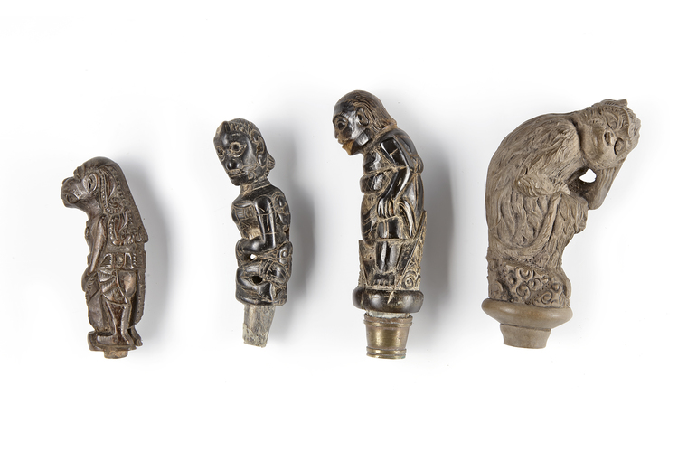 Four betel nut crusher and/or sword or kris handles. Collected by Jac Hoogerbrugge in the 1960’s and 1970’s.