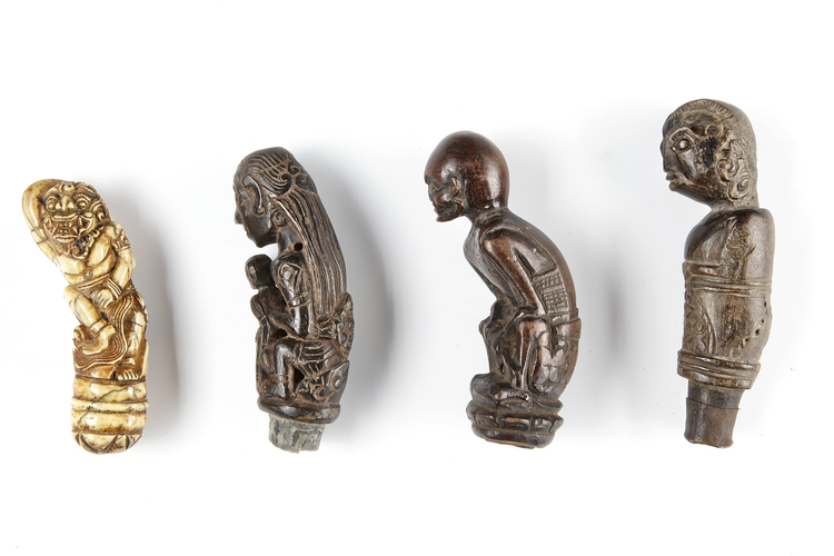 Four betel nut crusher and/or sword or kris handles.  Collected by Jac Hoogerbrugge in the 1960’s and 1970’s.