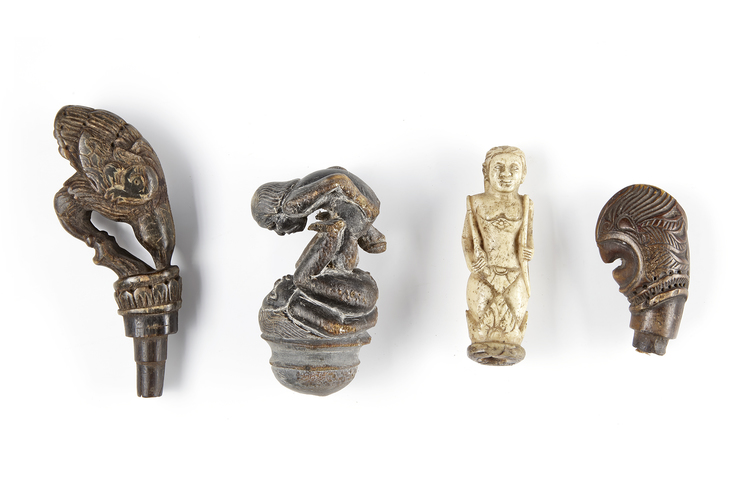Four betel nut crusher and/or sword or kris handles.  Collected by Jac Hoogerbrugge in the 1960’s and 1970’s.