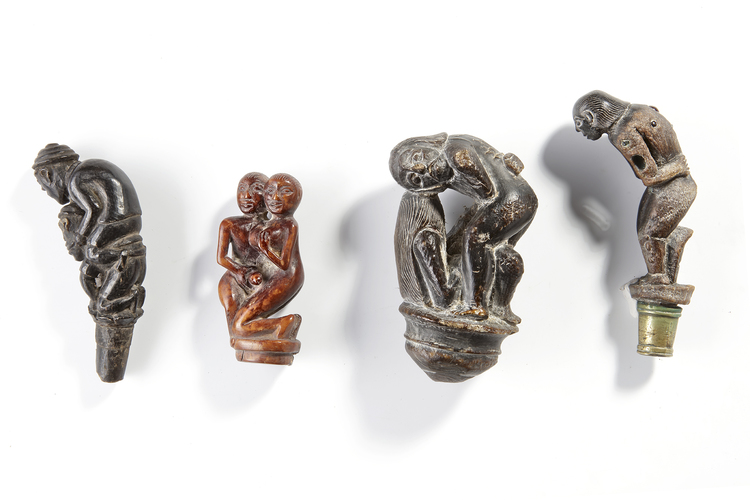 Four betel nut crusher and/or sword or kris handles.  Collected by Jac Hoogerbrugge in the 1960’s and 1970’s.