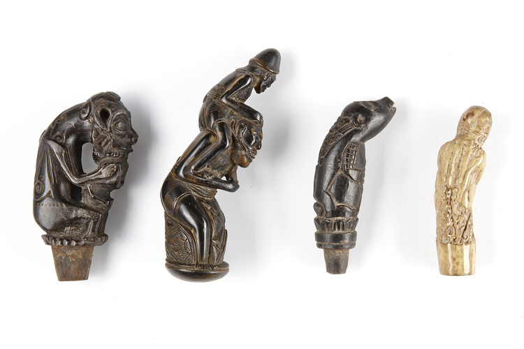Four betel nut crusher and/or sword or kris handles. Collected by Jac Hoogerbrugge in the 1960’s and 1970’s.