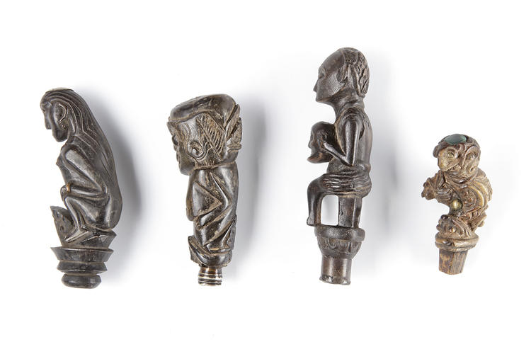 Four betel nut crusher and/or sword or kris handles.Collected by Jac Hoogerbrugge in the 1960’s and 1970’s.