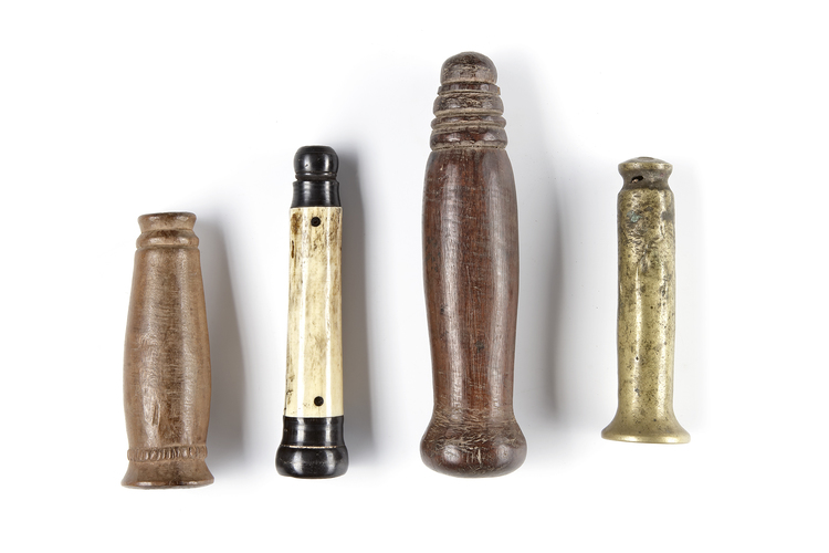 Four betel nut crusher and/or sword or kris handles. Collected by Jac Hoogerbrugge in the 1960’s and 1970’s.