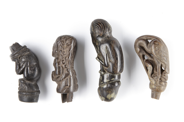 Four betel nut crusher and/or sword or kris handles.  Collected by Jac Hoogerbrugge in the 1960’s and 1970’s.