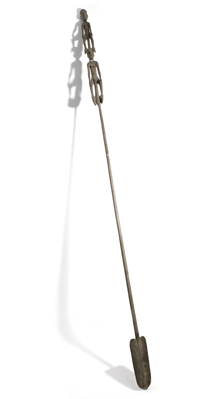 Tall Asmat paddle collected by Jac Hoogerbrugge in the 1960’s or 1970’s. See the drawing and collection notes by Hoogerbrugge. Very heavy.