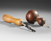 Two old and well used gourd lime containers with lick sticks/spatulas. Collected by Jac Hoogerbrugge in the 1950’s.