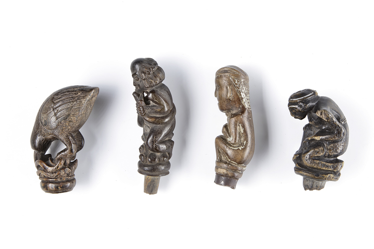 Four betel nut crusher and/or sword or kris handles. Collected by Jac Hoogerbrugge in the 1960’s and 1970’s.