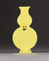 A Chinese yellow-ground famille rose double gourd wall vase