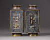 A pair of Chinese cloisonné enamel 'Eight Immortals' cong-form vases