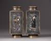 A pair of Chinese cloisonné enamel 'Eight Immortals' cong-form vases