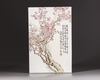 A Chinese famille rose 'prunus' porcelain plaque