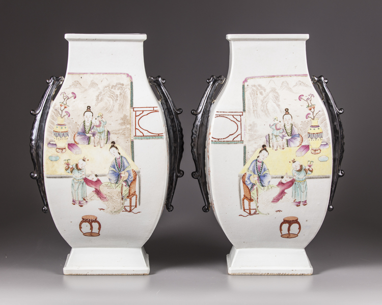 A pair of Chinese famille rose hu vases