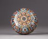 A large cloisonné enamel 'lotus' circular box and cover