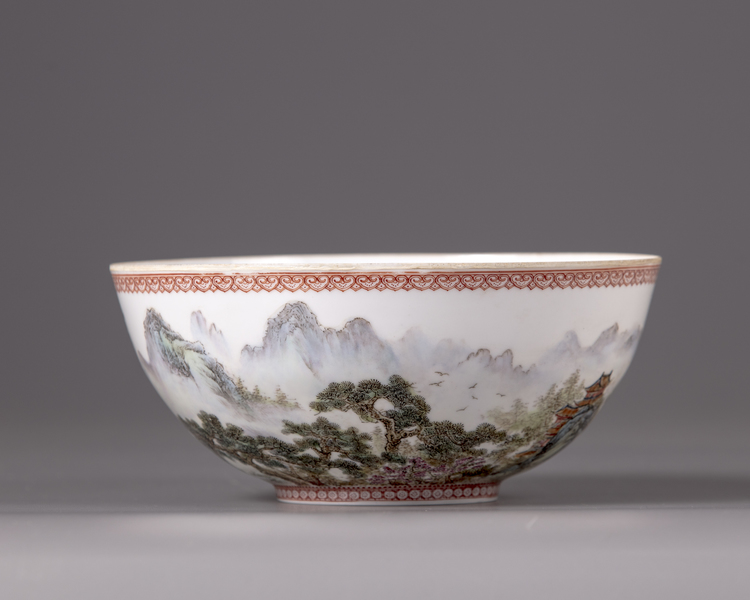 A Chinese famille rose eggshell porcelain 'landscape bowl'