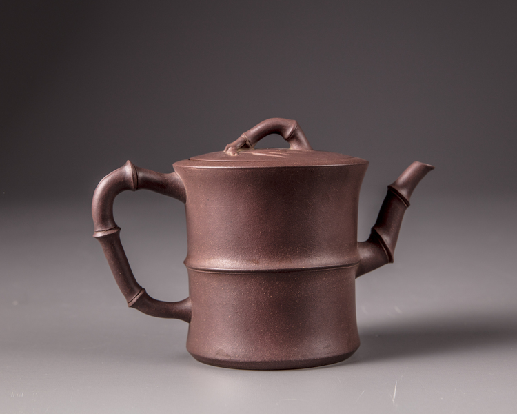 A Chinese yixing bamboo-form teapot and cover