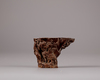 A Chinese aloeswood 'scholar and pine' libation cup