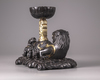 A Chinese zitan and gilt 'twin-qilin' joss-stick holder