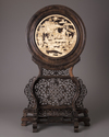 A CHINESE BONE-INLAID HARDWOOD TABLE SCREEN