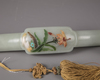 A Chinese hardstone-inlaid pale celadon jade ruyi sceptre