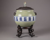 A Chinese celadon-ground blue and white jar