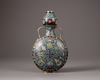 A Chinese cloisonne enamel turquoise-ground 'Eight Buddhist Emblems' moonflask