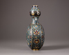 A Chinese cloisonne enamel turquoise-ground 'Eight Buddhist Emblems' moonflask