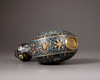 A Chinese cloisonne enamel turquoise-ground 'Eight Buddhist Emblems' moonflask