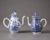 Two Chinese blue and white teapots and covers